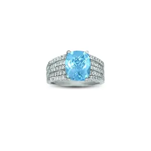 Blue Topaz and White Topaz Fashion Silver Ring