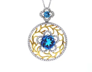 Blue Topaz Diamond Pendant