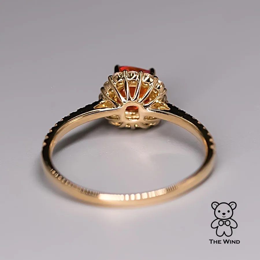 Candy Cube Mexican Fire Opal Halo Diamond Engagement Ring 18K Yellow Gold