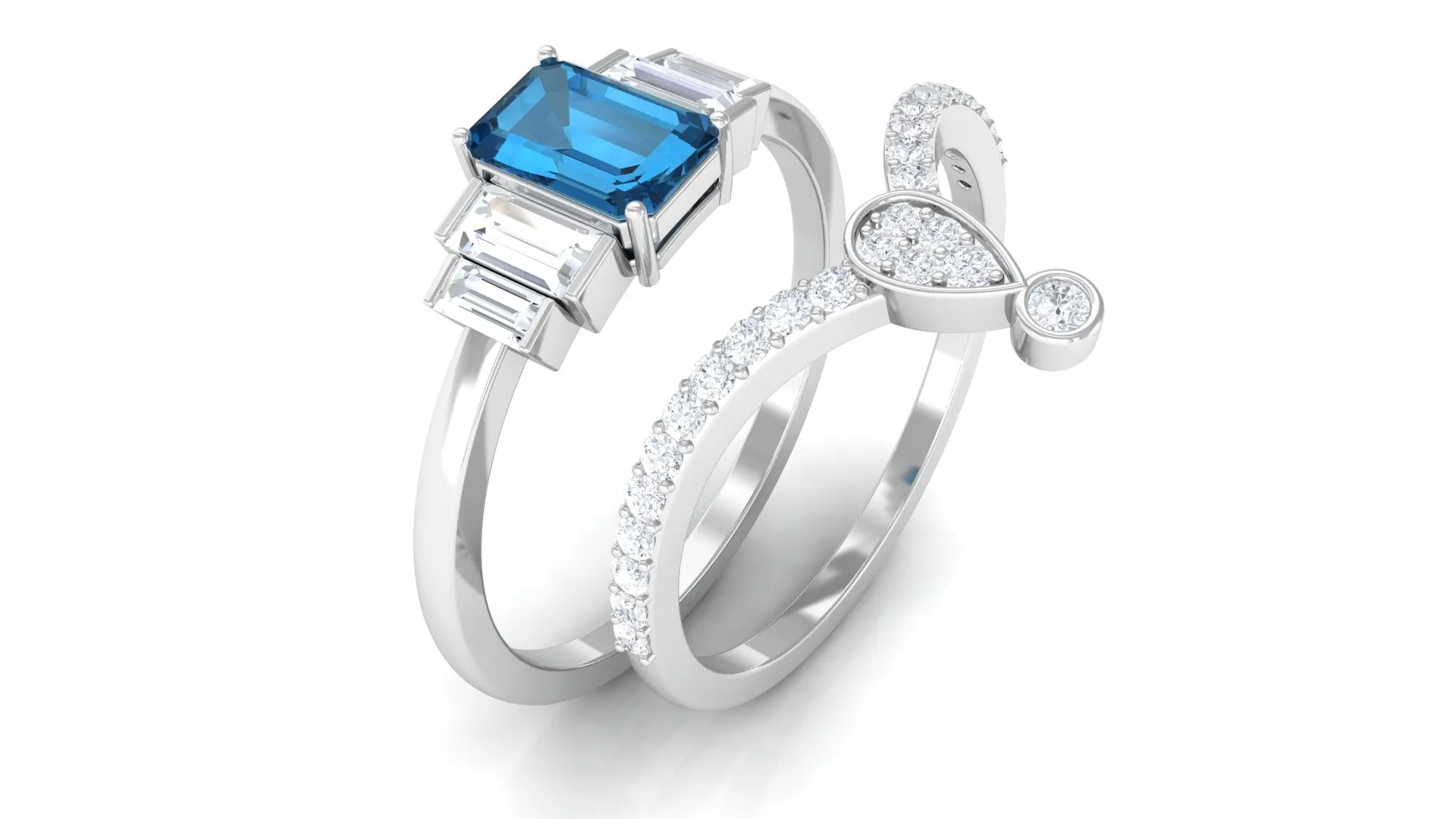 Certified London Blue Topaz and Diamond Wedding Ring Set