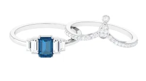 Certified London Blue Topaz and Diamond Wedding Ring Set