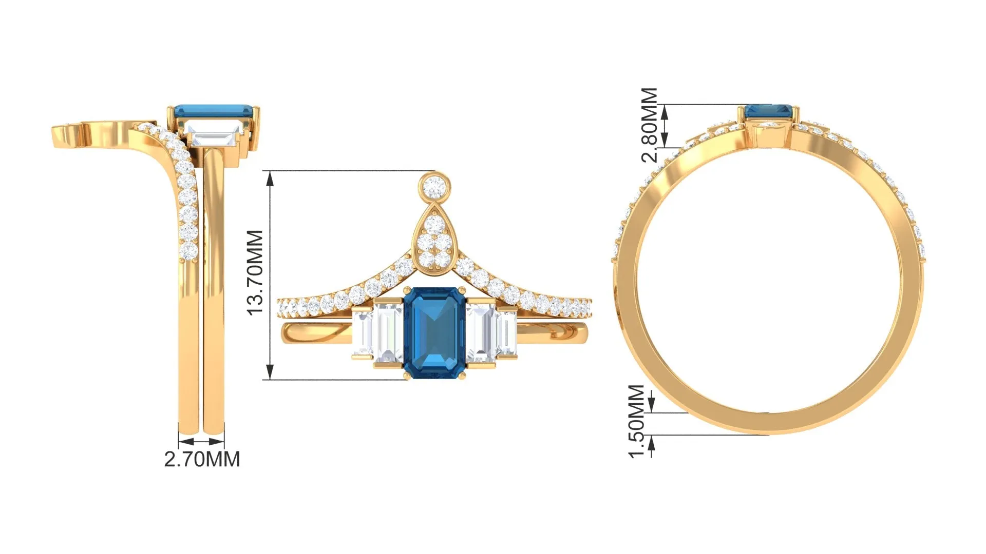 Certified London Blue Topaz and Diamond Wedding Ring Set