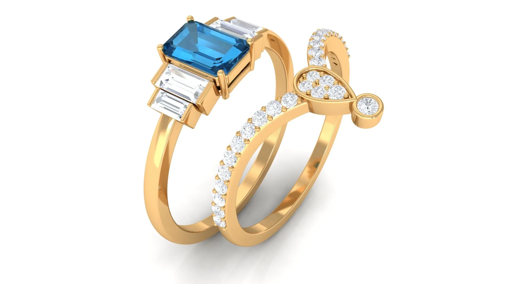 Certified London Blue Topaz and Diamond Wedding Ring Set