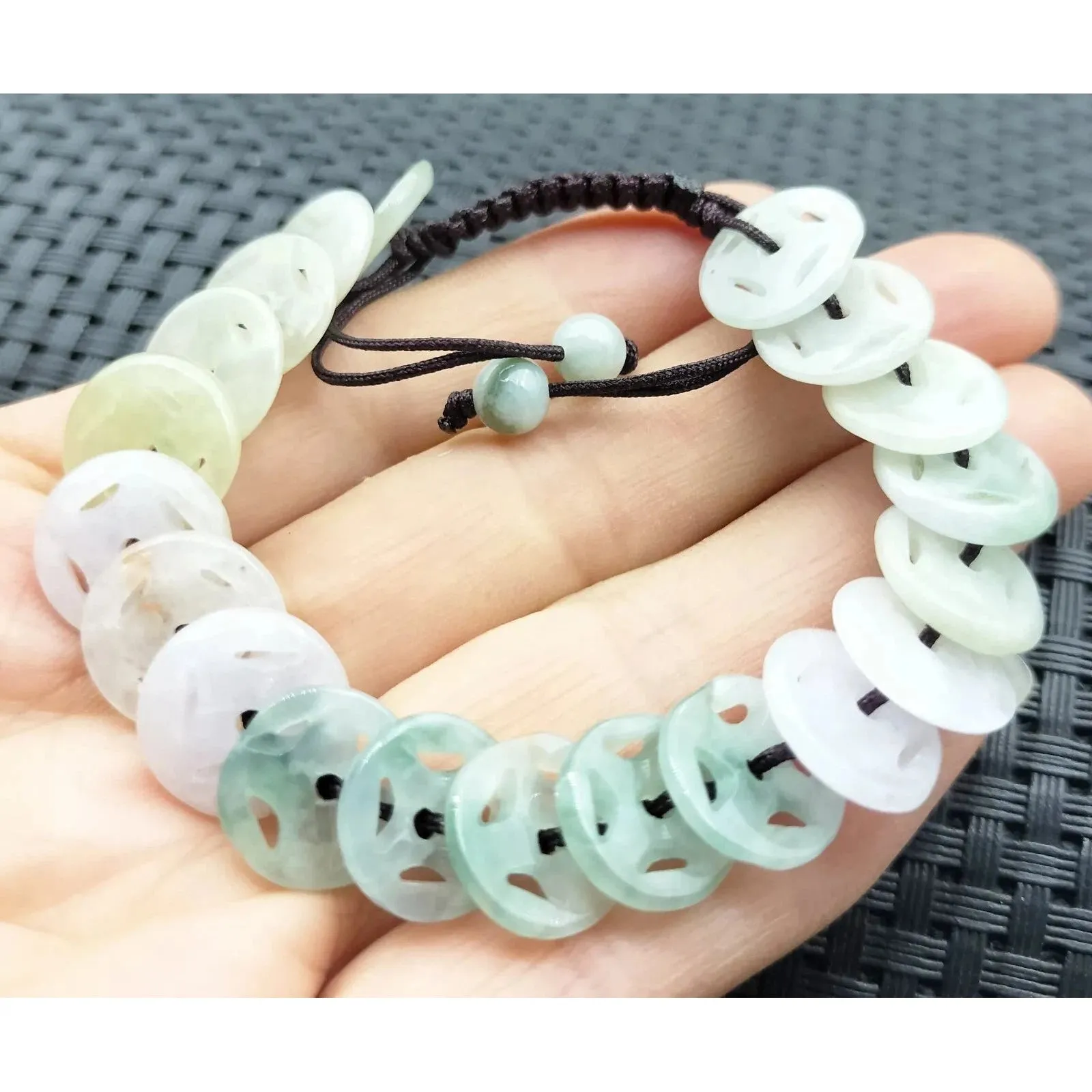 Certified Natural Type A Jade Jadeite Hand-Knitting Circle Coin Beads Bracelet