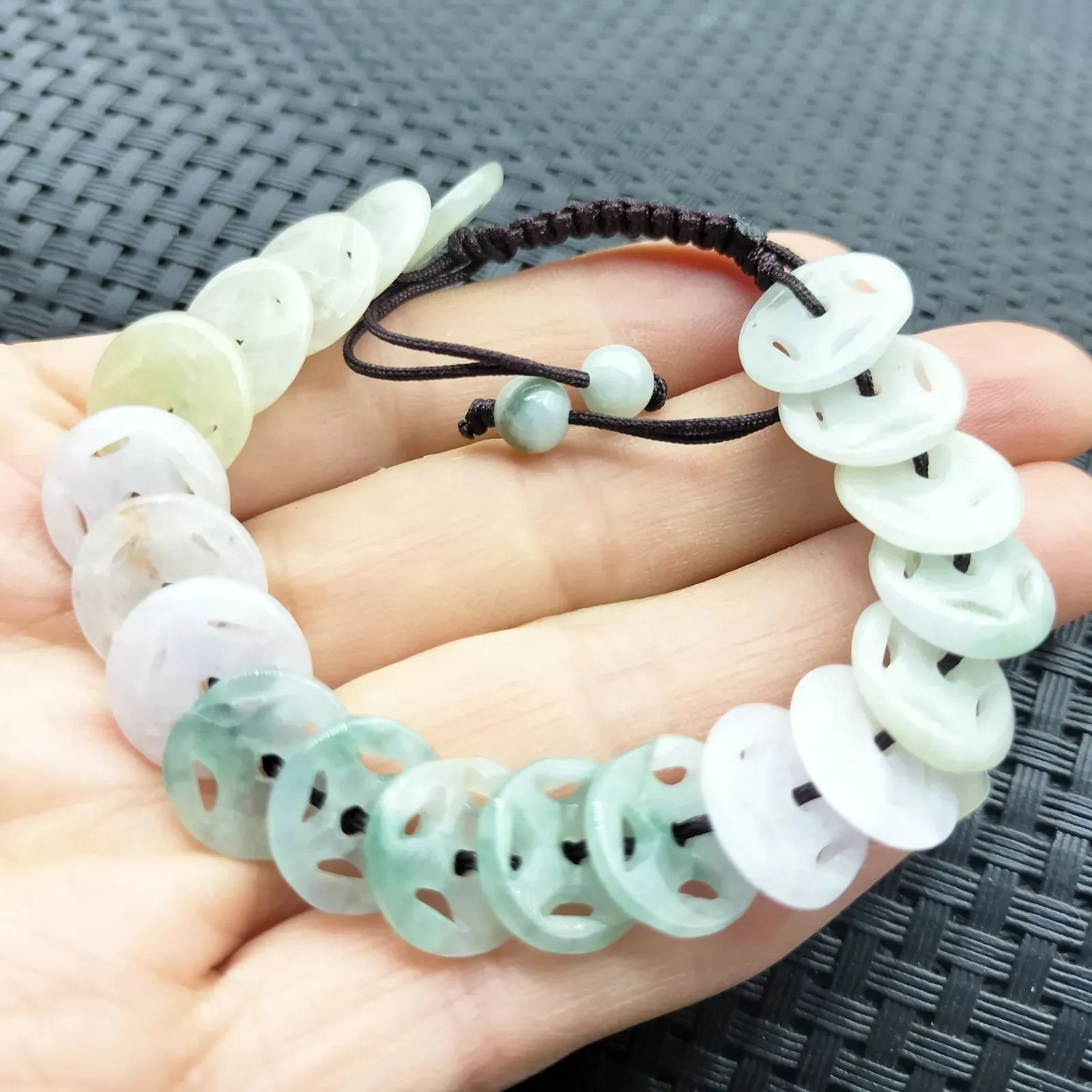 Certified Natural Type A Jade Jadeite Hand-Knitting Circle Coin Beads Bracelet