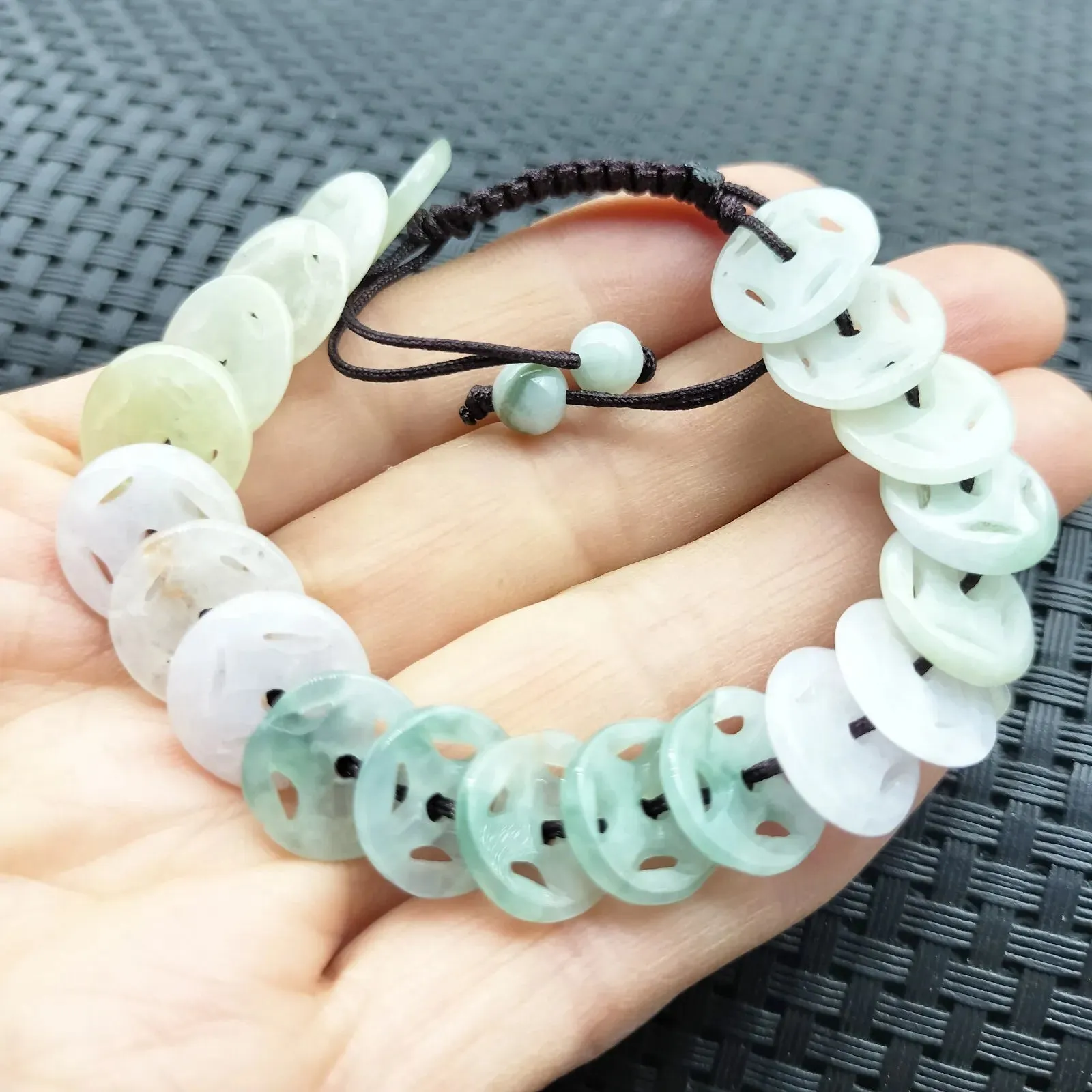 Certified Natural Type A Jade Jadeite Hand-Knitting Circle Coin Beads Bracelet