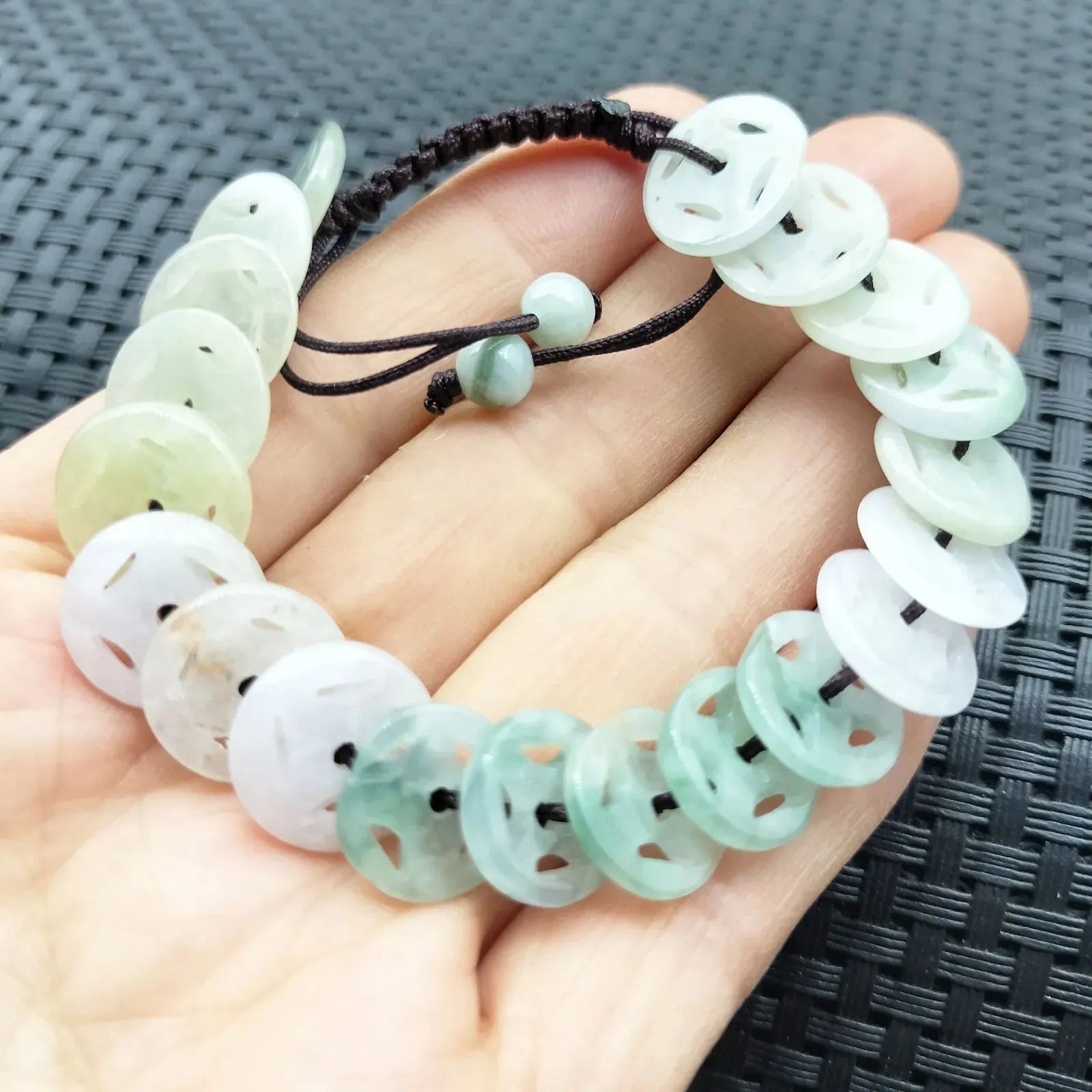 Certified Natural Type A Jade Jadeite Hand-Knitting Circle Coin Beads Bracelet