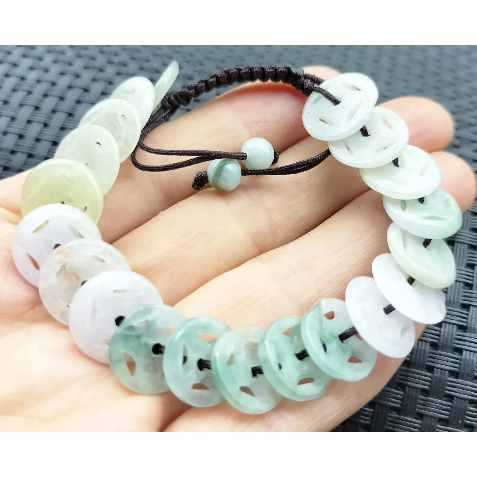 Certified Natural Type A Jade Jadeite Hand-Knitting Circle Coin Beads Bracelet