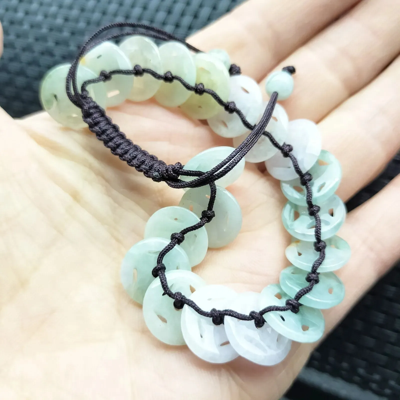 Certified Natural Type A Jade Jadeite Hand-Knitting Circle Coin Beads Bracelet