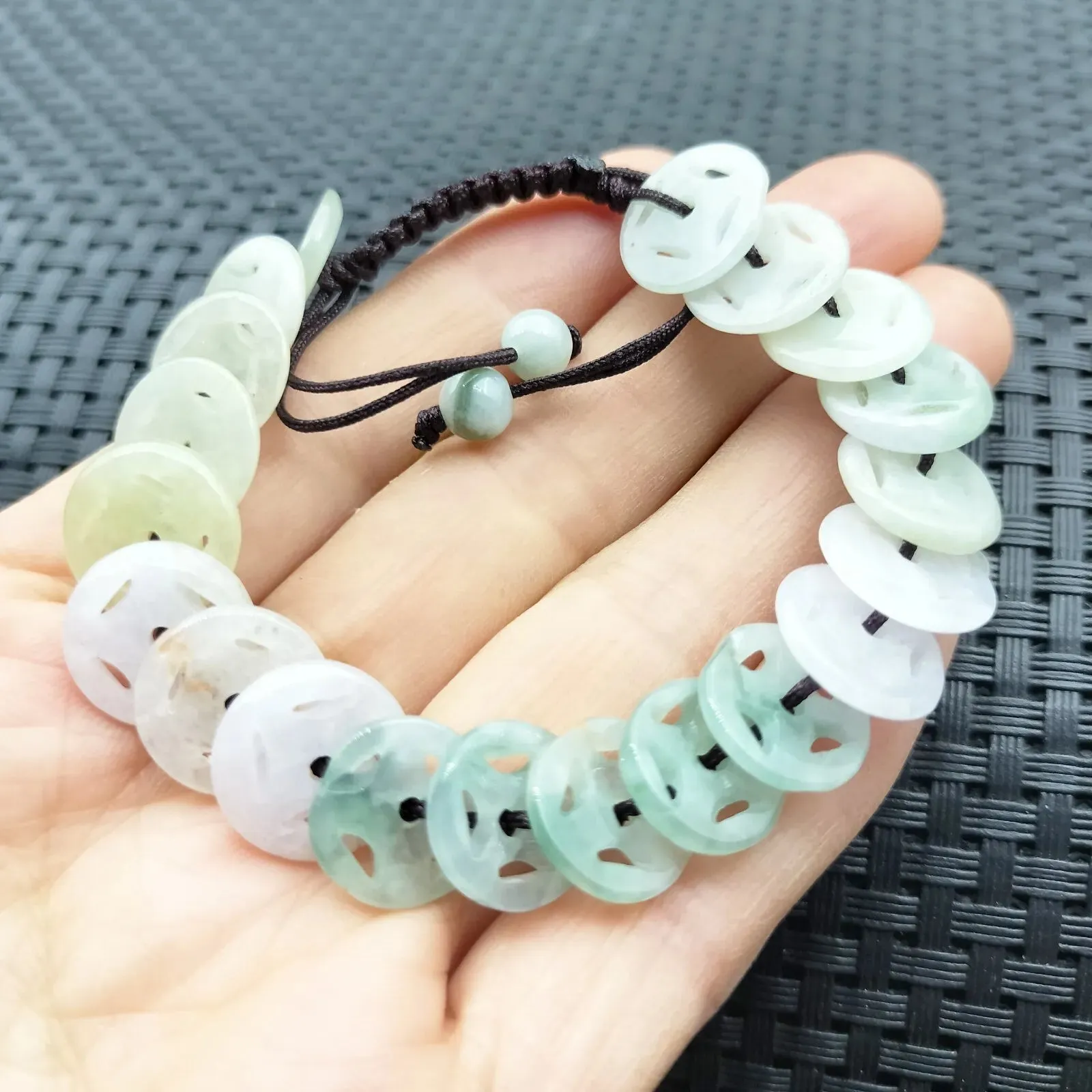 Certified Natural Type A Jade Jadeite Hand-Knitting Circle Coin Beads Bracelet