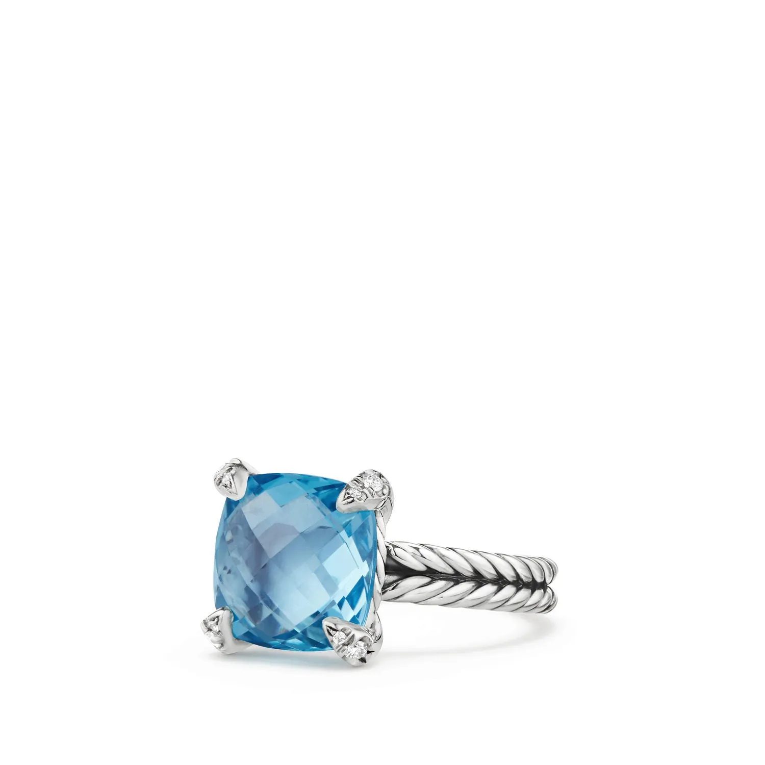 Châtelaine® Ring with Blue Topaz and Diamonds, 11mm, Size 8