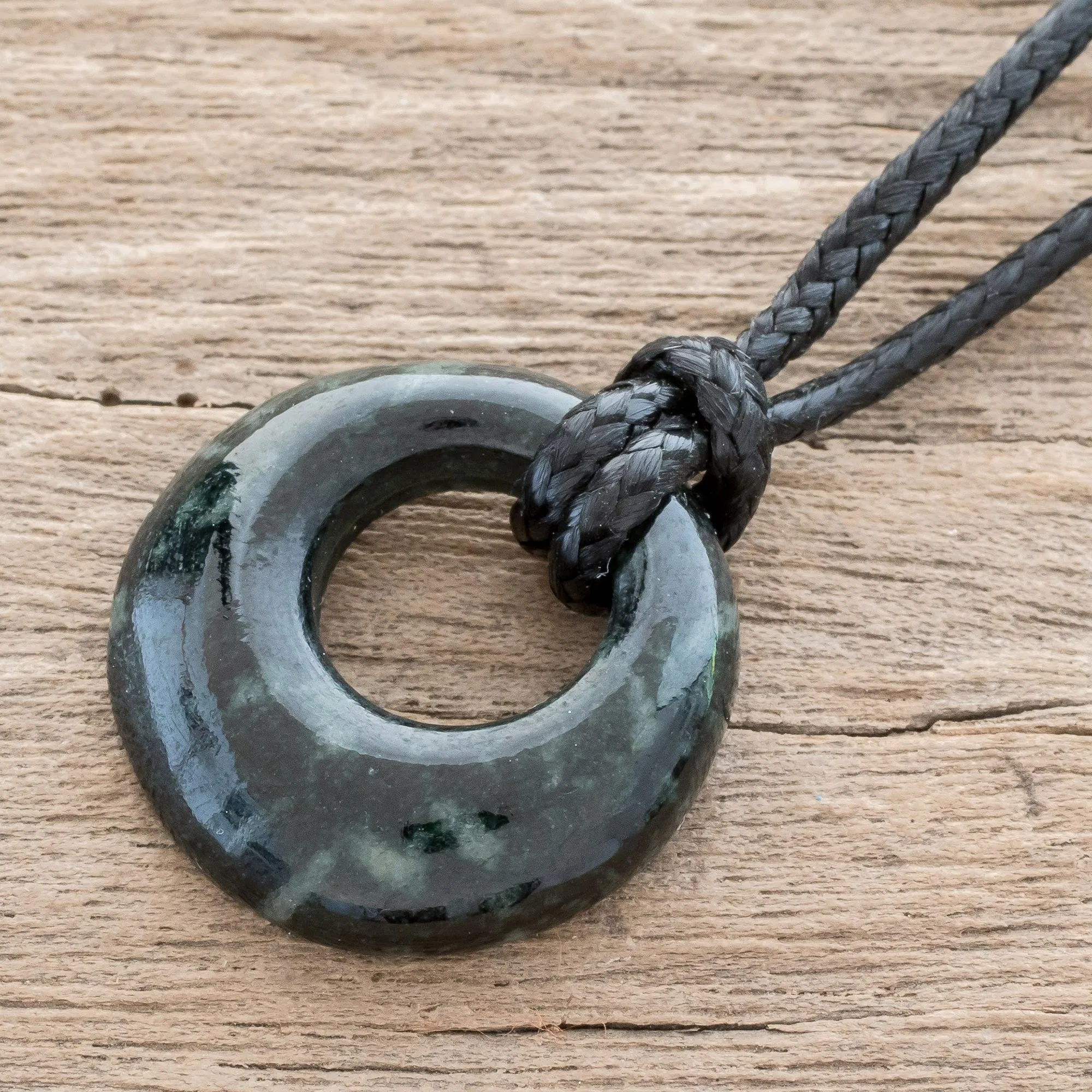 Circular Jade Adjustable Pendant Necklace from Guatemala - Verdant Circle | NOVICA