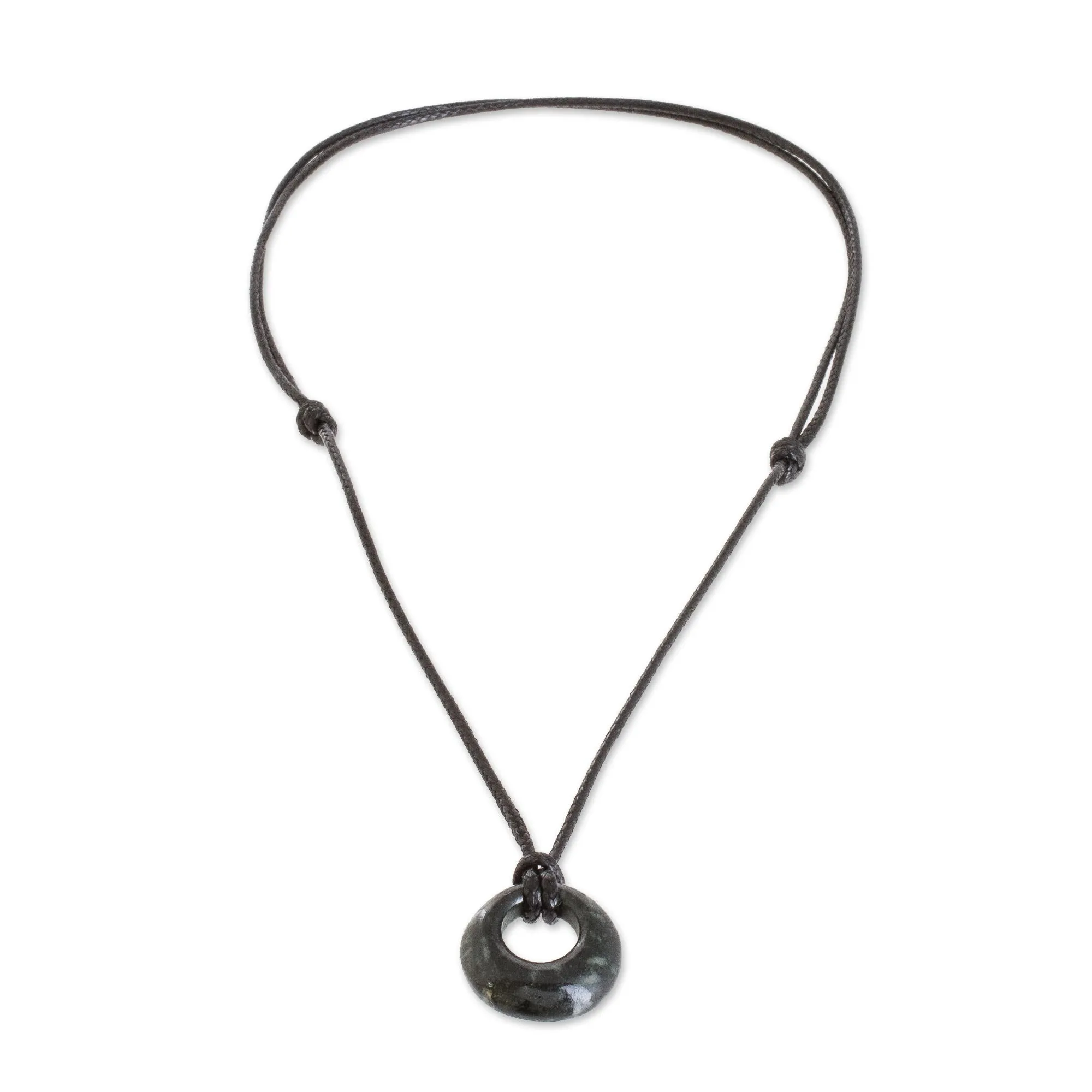 Circular Jade Adjustable Pendant Necklace from Guatemala - Verdant Circle | NOVICA