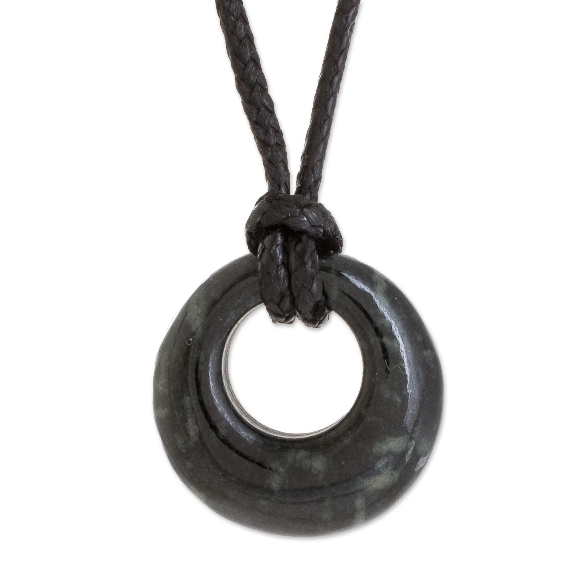 Circular Jade Adjustable Pendant Necklace from Guatemala - Verdant Circle | NOVICA