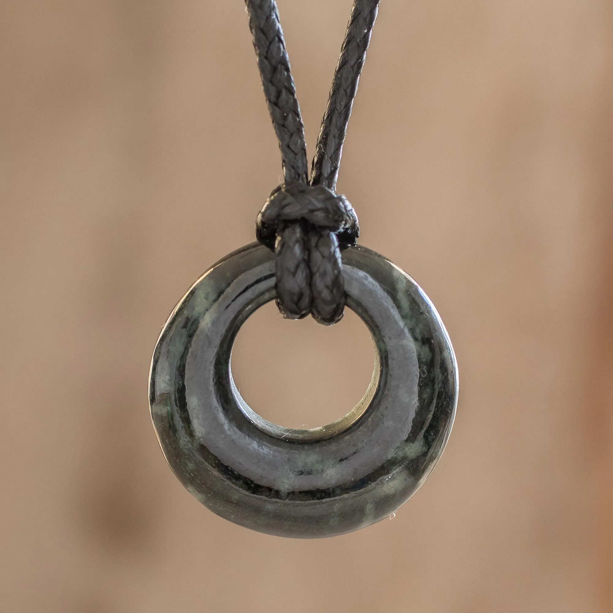 Circular Jade Adjustable Pendant Necklace from Guatemala - Verdant Circle | NOVICA