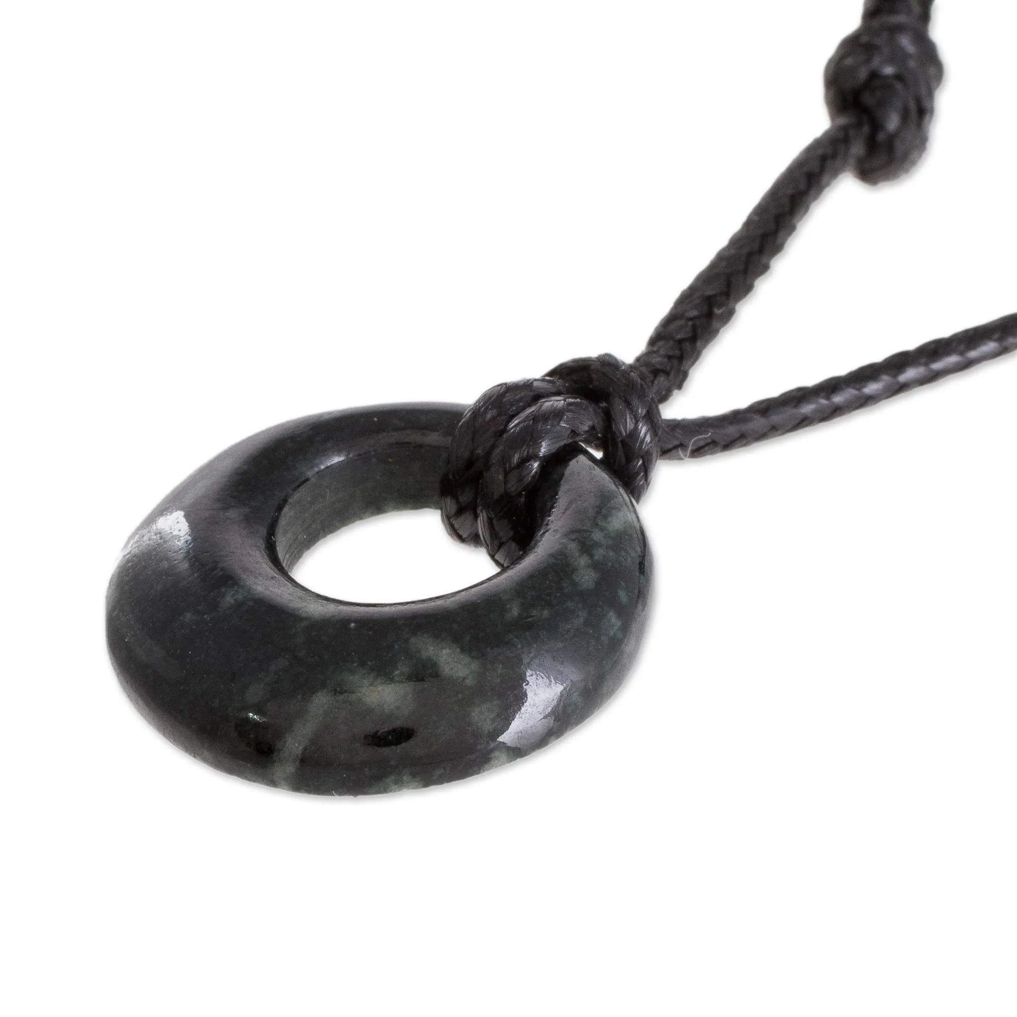 Circular Jade Adjustable Pendant Necklace from Guatemala - Verdant Circle | NOVICA