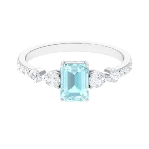 Classic Emerald Cut Sky Blue Topaz Solitaire Engagement Ring with Moissanite