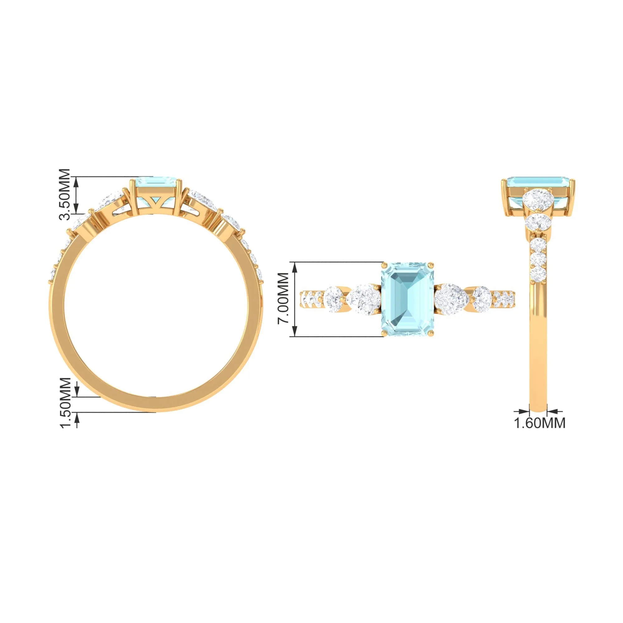 Classic Emerald Cut Sky Blue Topaz Solitaire Engagement Ring with Moissanite