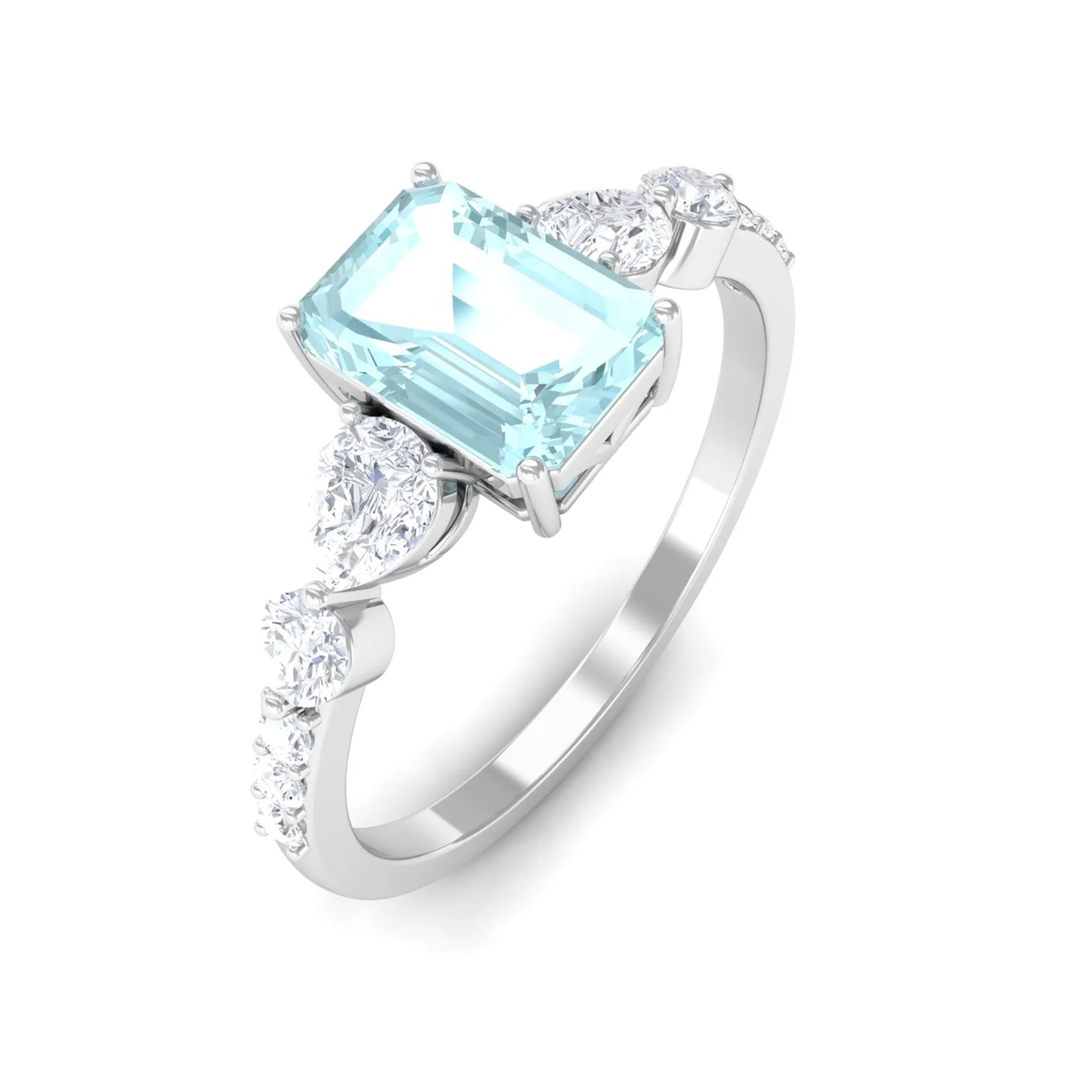 Classic Emerald Cut Sky Blue Topaz Solitaire Engagement Ring with Moissanite