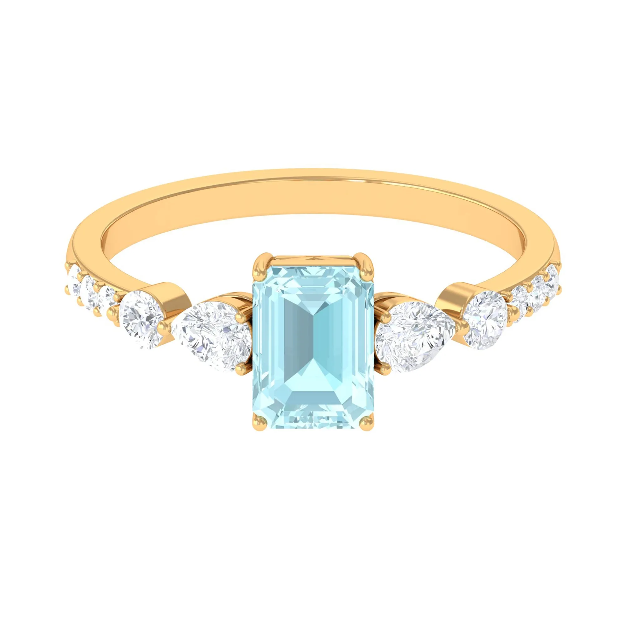 Classic Emerald Cut Sky Blue Topaz Solitaire Engagement Ring with Moissanite