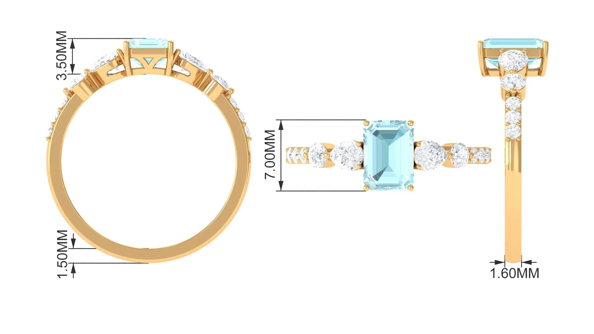 Classic Emerald Cut Sky Blue Topaz Solitaire Engagement Ring with Moissanite