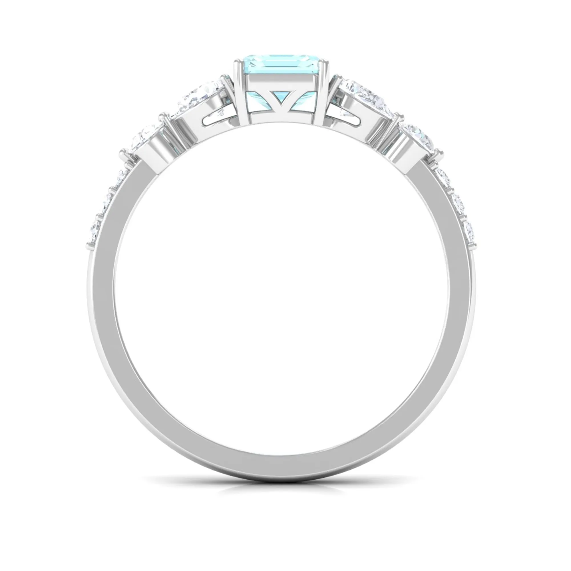 Classic Emerald Cut Sky Blue Topaz Solitaire Engagement Ring with Moissanite