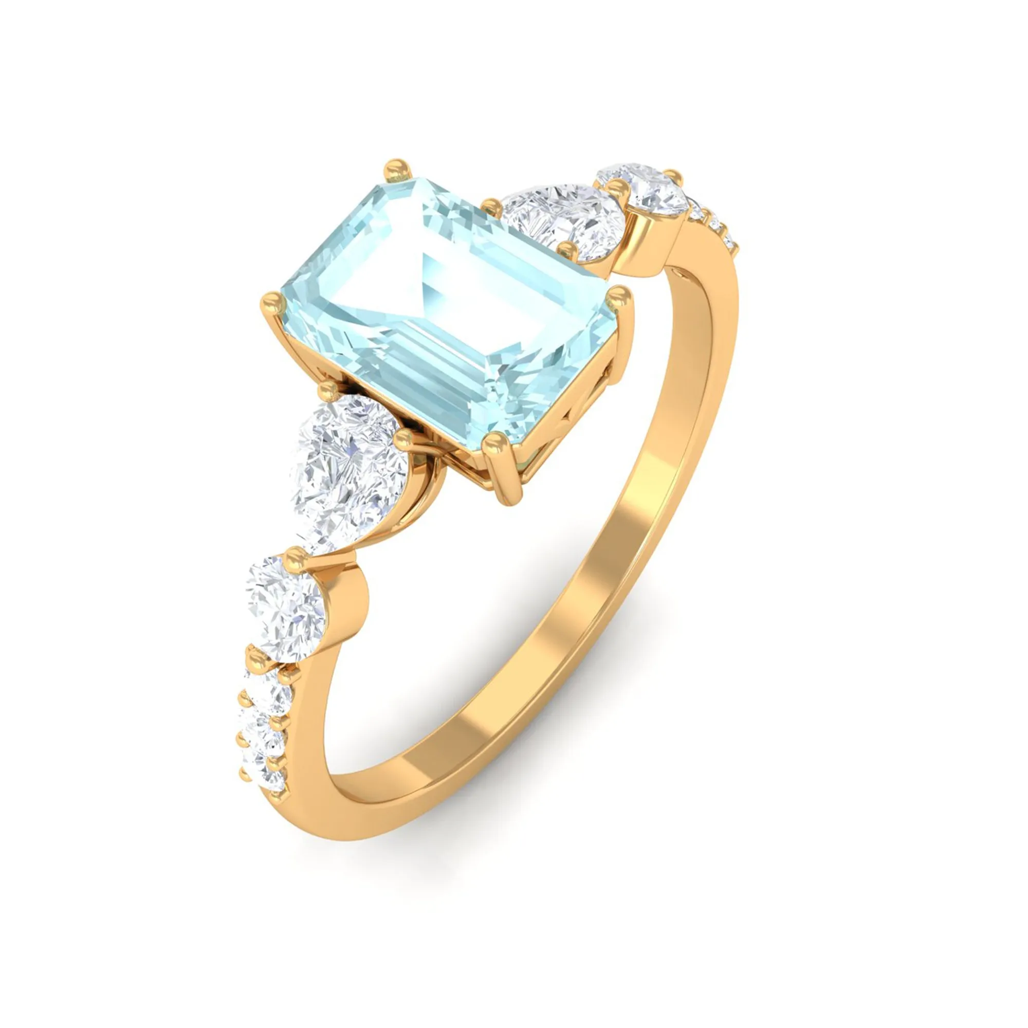 Classic Emerald Cut Sky Blue Topaz Solitaire Engagement Ring with Moissanite