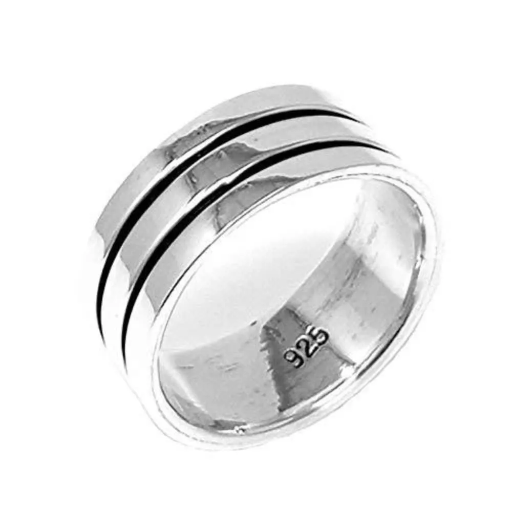 Classic Men's Women's 8mm Sterling Silver Ring Double Lines