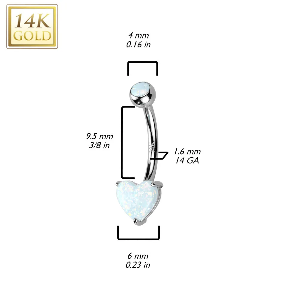 Classic Opal Heart Belly Ring in 14K Gold