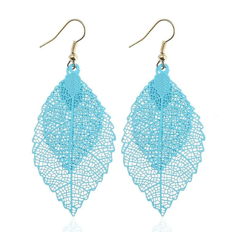 Colorful Ombre Leaf Charm Bohemian Drop Dangle Earrings