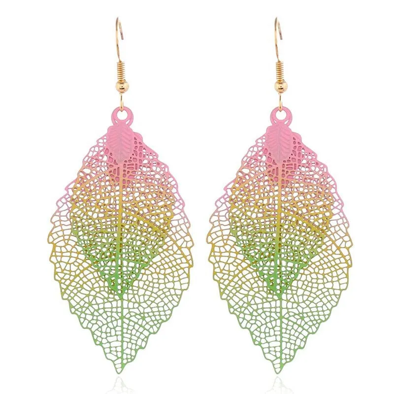 Colorful Ombre Leaf Charm Bohemian Drop Dangle Earrings