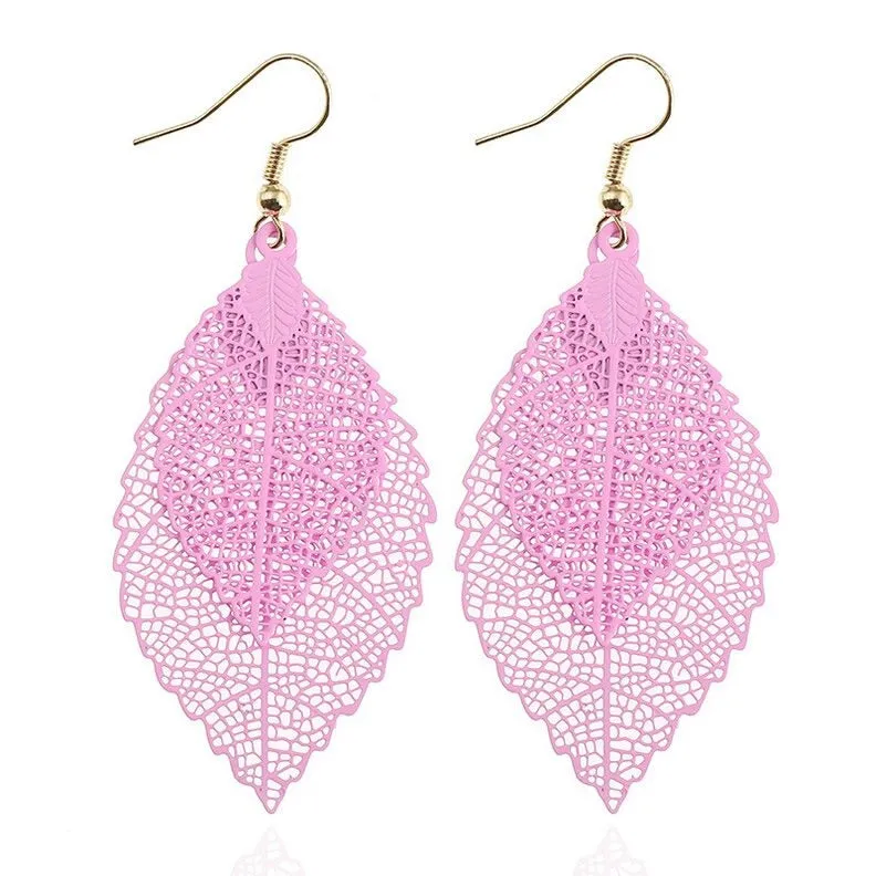 Colorful Ombre Leaf Charm Bohemian Drop Dangle Earrings