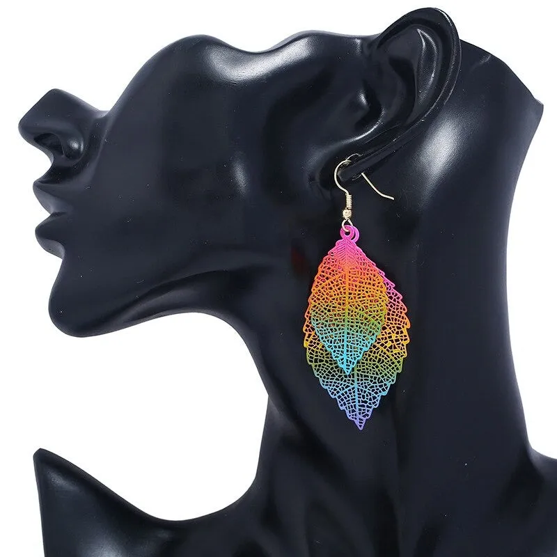 Colorful Ombre Leaf Charm Bohemian Drop Dangle Earrings