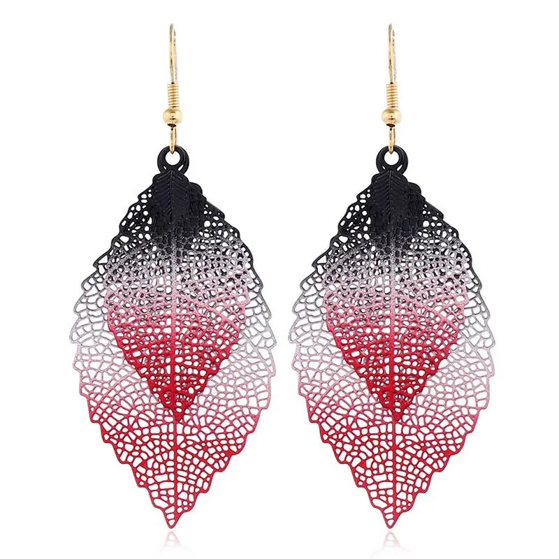 Colorful Ombre Leaf Charm Bohemian Drop Dangle Earrings