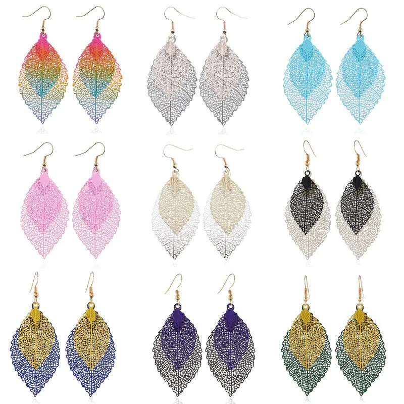 Colorful Ombre Leaf Charm Bohemian Drop Dangle Earrings