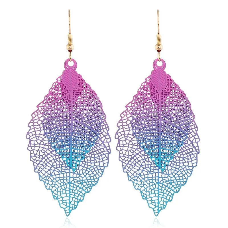 Colorful Ombre Leaf Charm Bohemian Drop Dangle Earrings