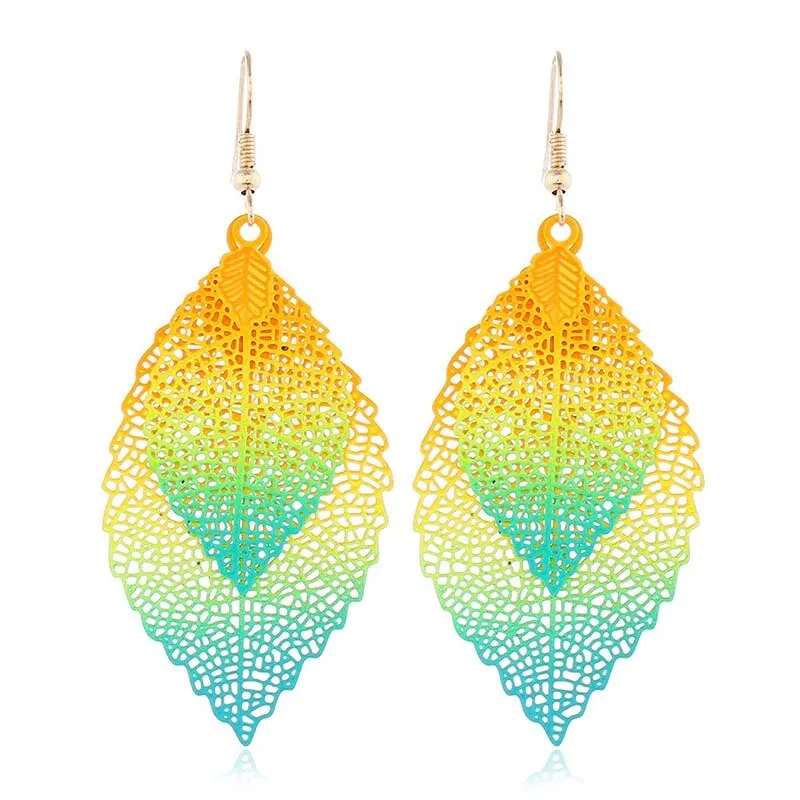 Colorful Ombre Leaf Charm Bohemian Drop Dangle Earrings