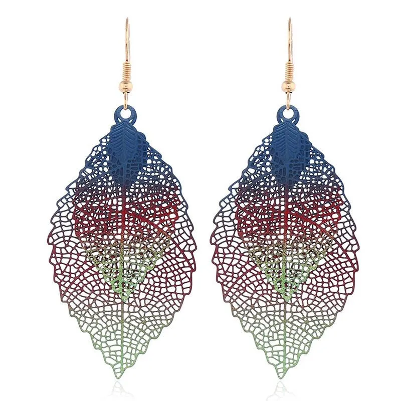 Colorful Ombre Leaf Charm Bohemian Drop Dangle Earrings