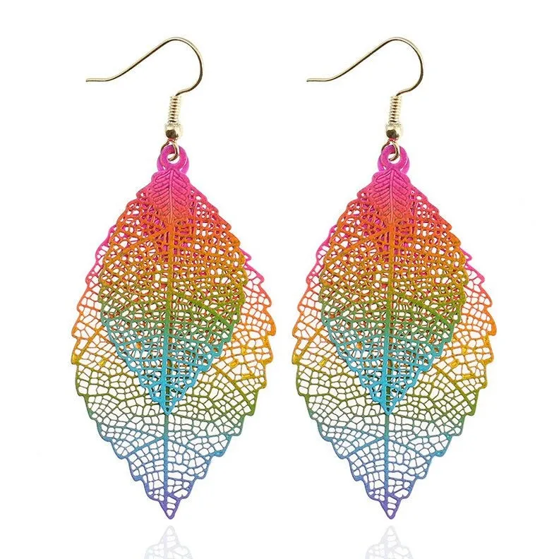 Colorful Ombre Leaf Charm Bohemian Drop Dangle Earrings