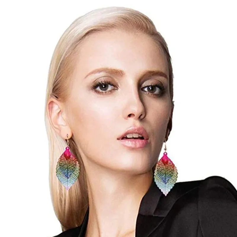 Colorful Ombre Leaf Charm Bohemian Drop Dangle Earrings