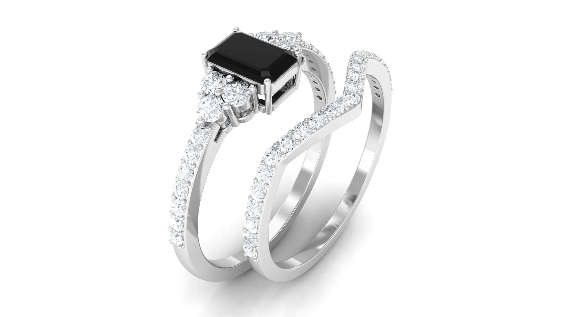 Created Black Diamond and Diamond Engagement Ring Set