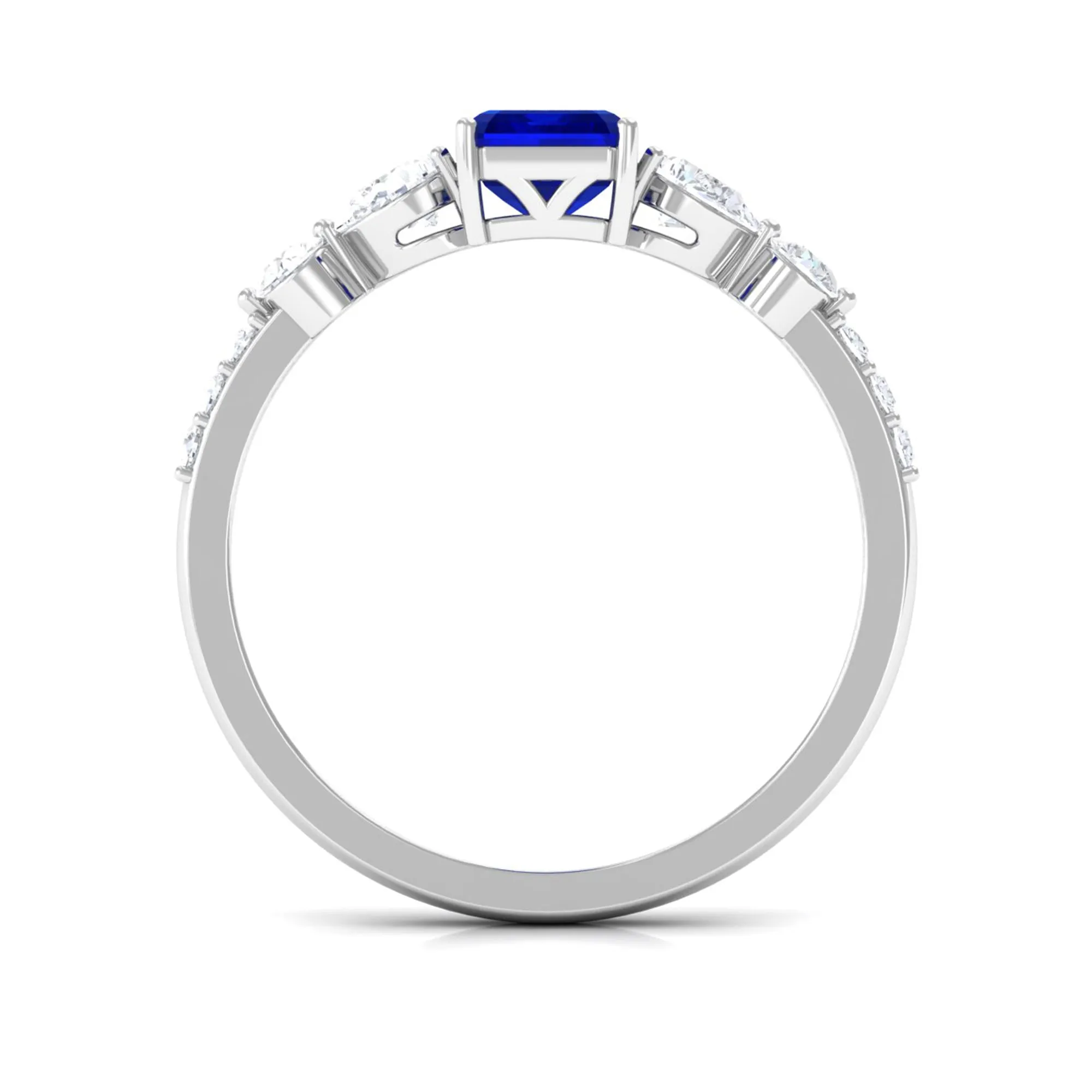 Created Blue Sapphire Classic Solitaire Engagement Ring with Diamond