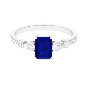 Created Blue Sapphire Classic Solitaire Engagement Ring with Diamond