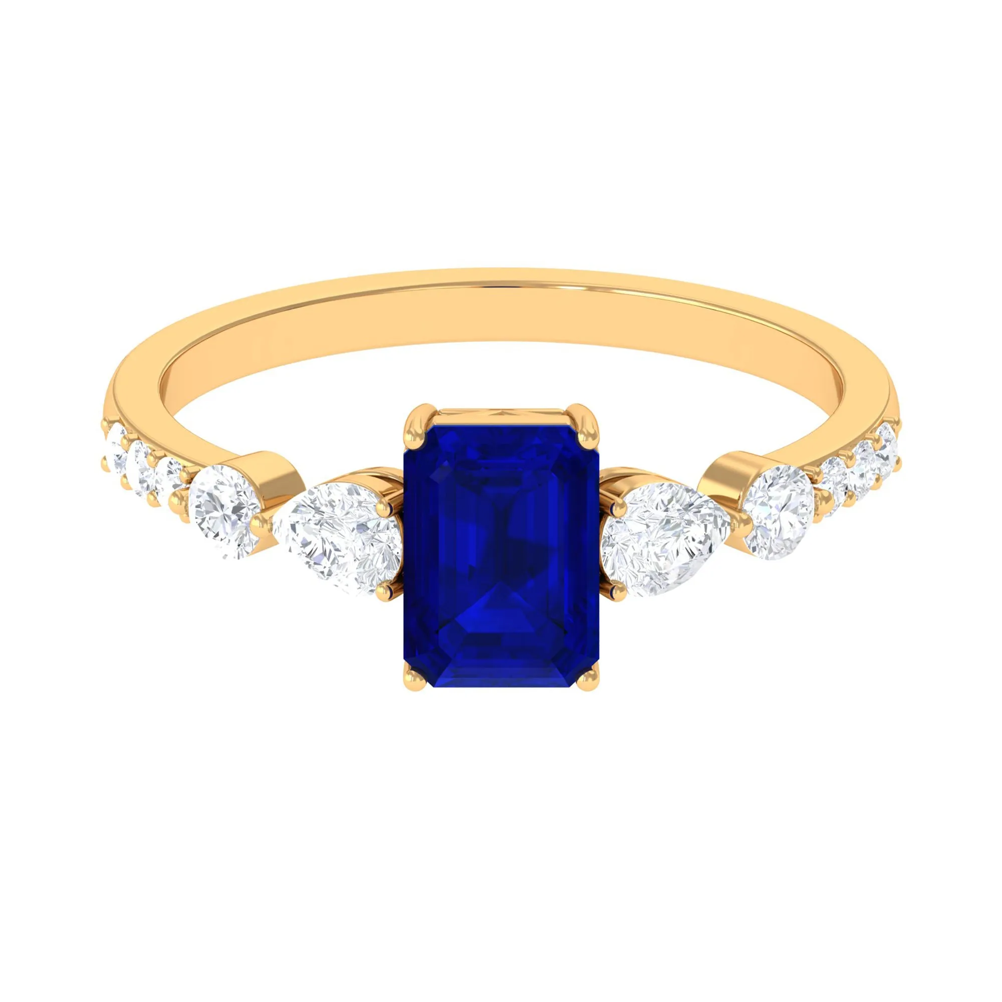 Created Blue Sapphire Classic Solitaire Engagement Ring with Diamond