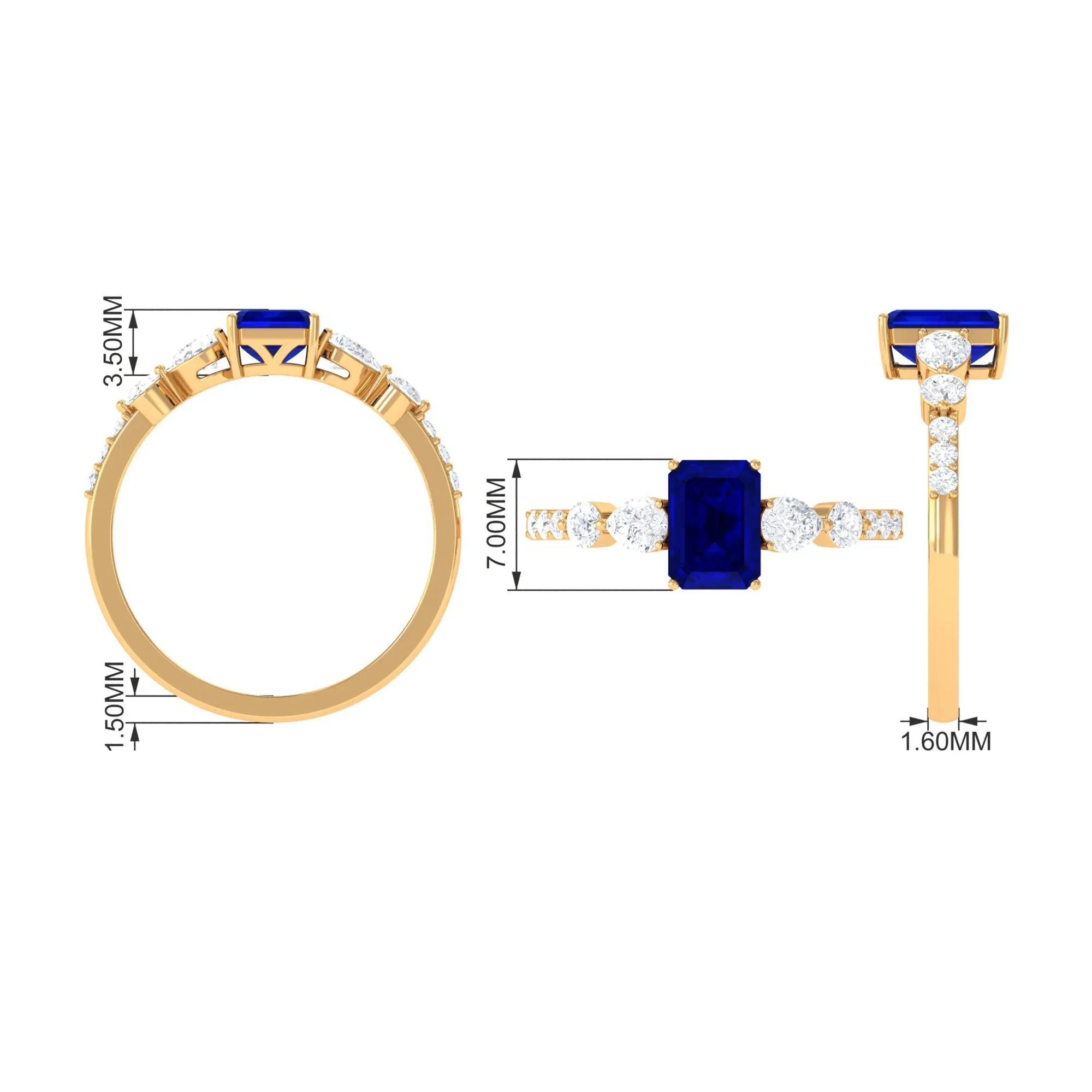 Created Blue Sapphire Classic Solitaire Engagement Ring with Diamond