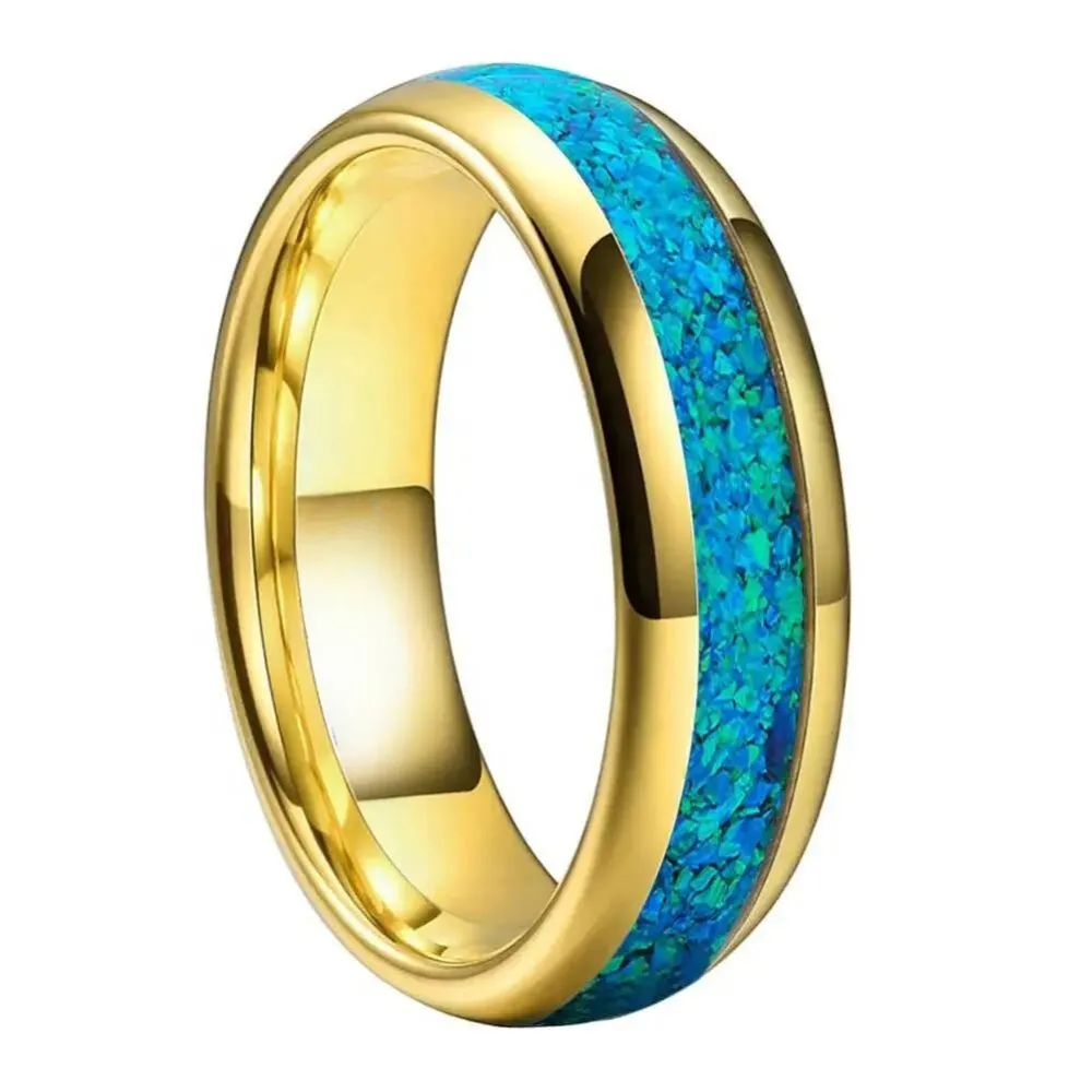 Crushed Blue Opal & Tungsten Wedding Ring (6mm)