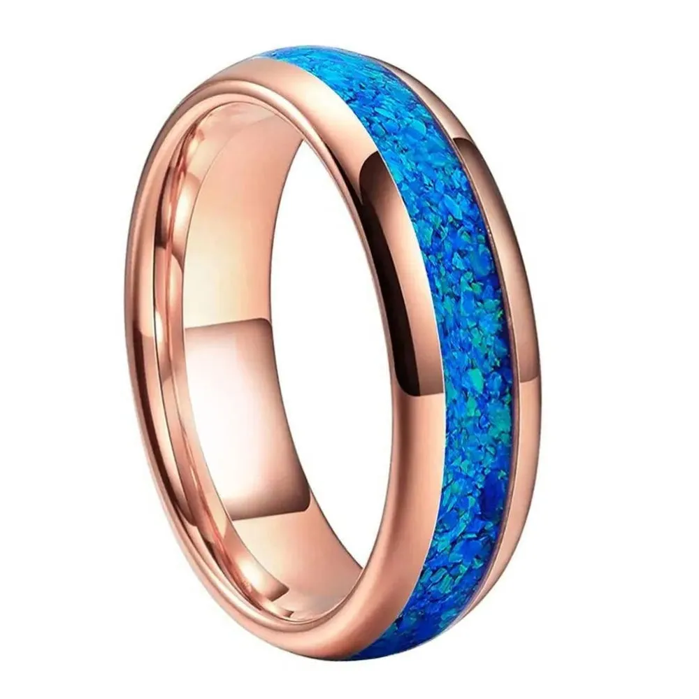 Crushed Blue Opal & Tungsten Wedding Ring (6mm)