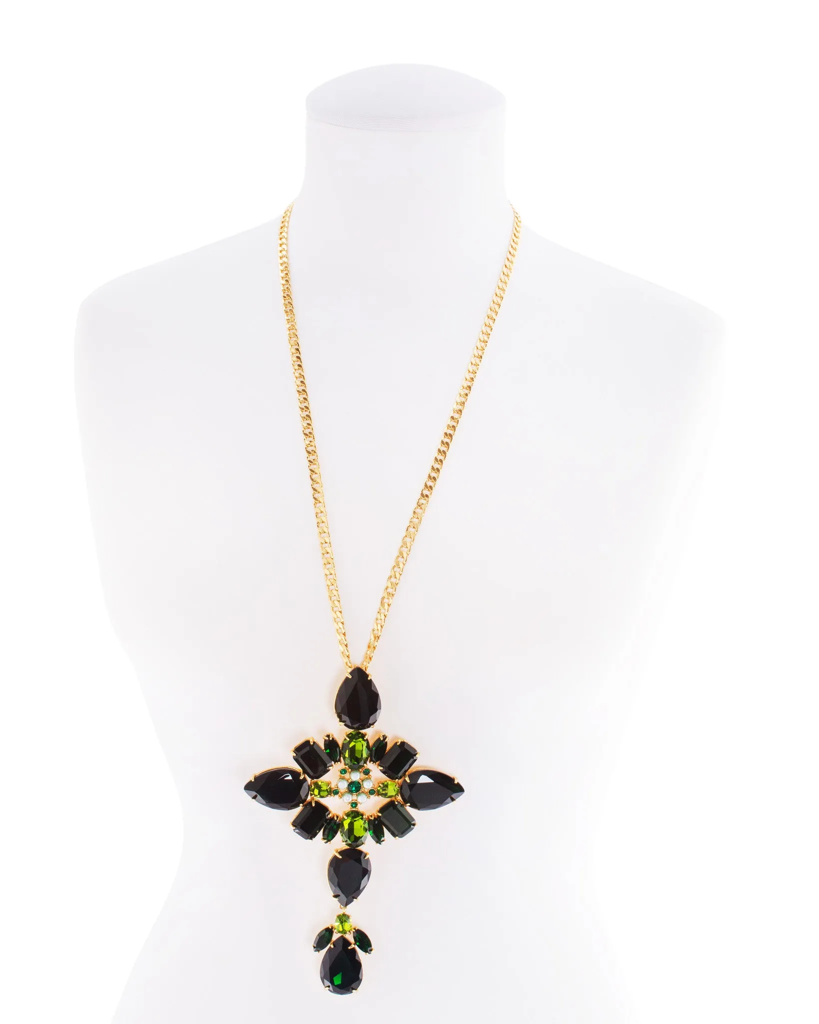 CRYSTAL ELEGANCE STATEMENT NECKLACE (GOLD/EMERALD)