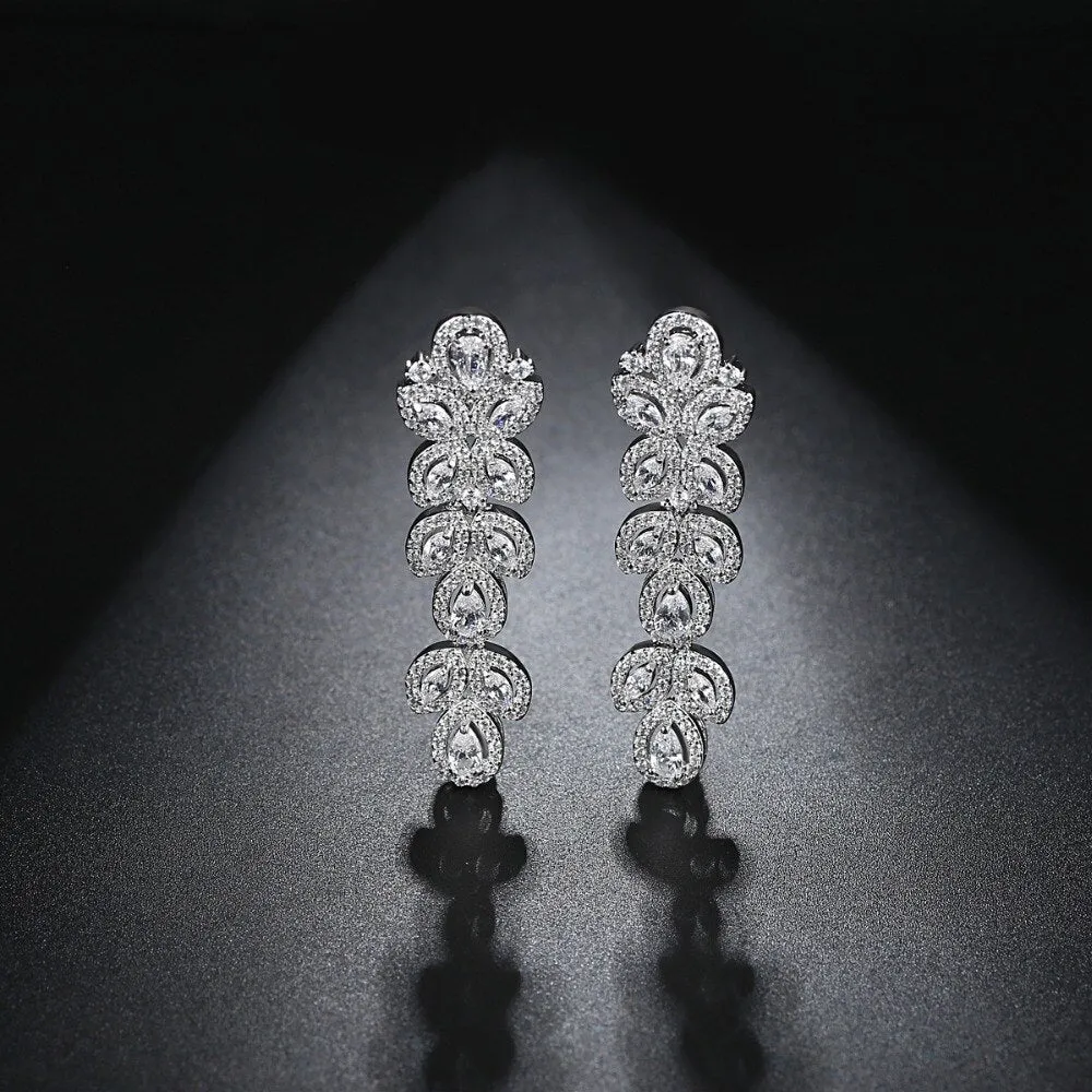 Cubic Zirconia Long Drop Earrings for Woman Luxury Fashion Accessory