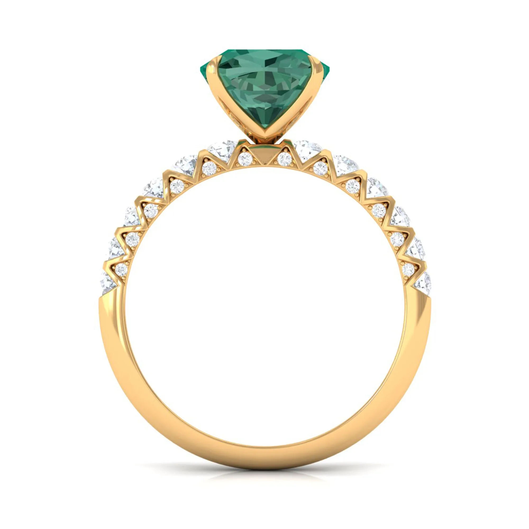 Cushion Cut Created Green Sapphire Engagement Ring with Moissanite